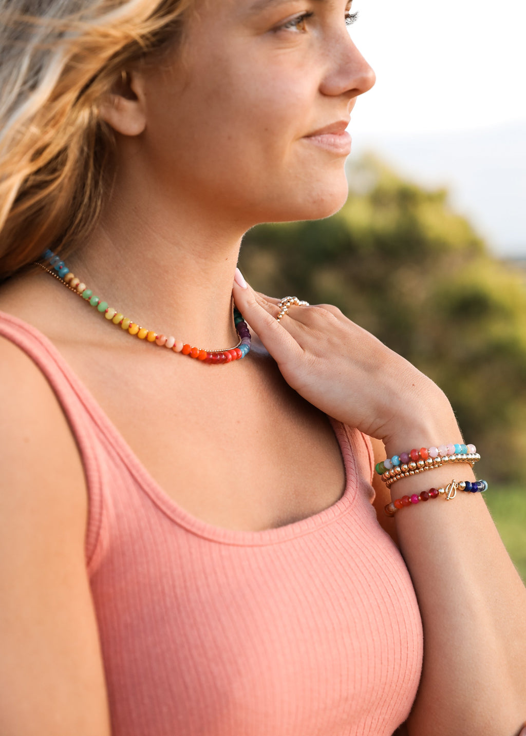 CanyonLeaf Natural Gemstone Necklace + 14k Gold Filled Toggle : Paradise — lifestyle context