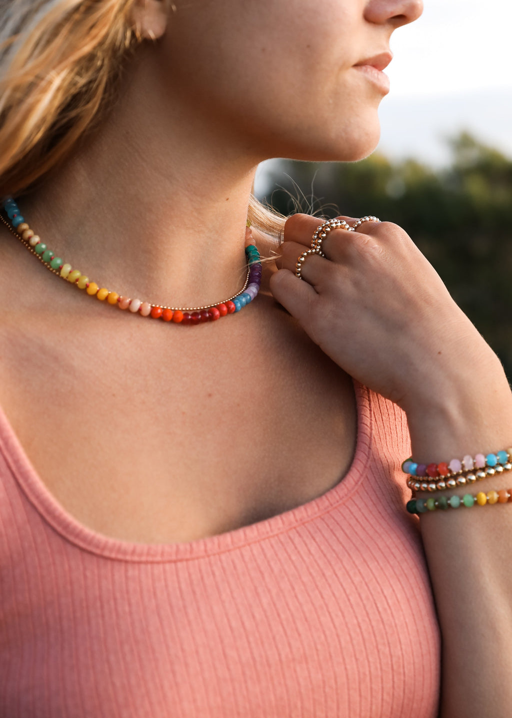 CanyonLeaf Natural Gemstone Necklace + 14k Gold Filled Toggle : Skyline — CanyonLeaf branding close-up