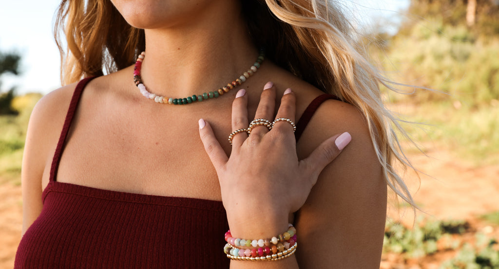 CanyonLeaf Natural Gemstone Necklace + 14k Gold Filled Toggle : Paradise — back view