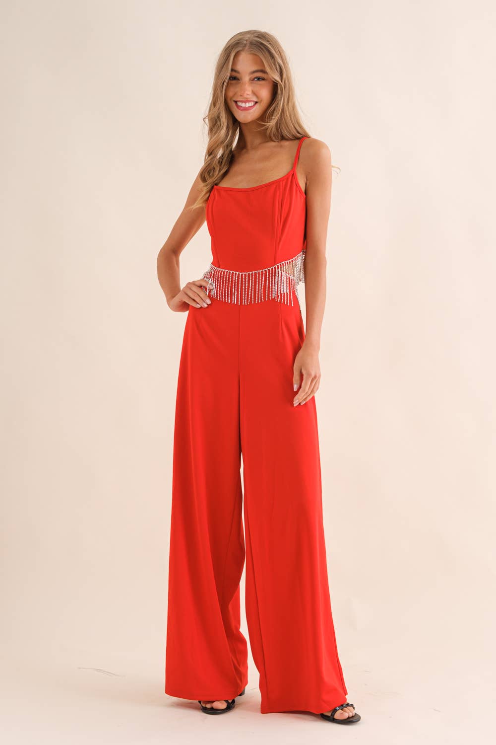 Pretty Little Patriot Pretty Little Patriot Red Rhinestone Cowgirl Jumpsuit — main product shot