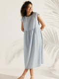 LINTICO Linen Striped Cap Sleeve Washed Maxi Dress JOAN — main product shot