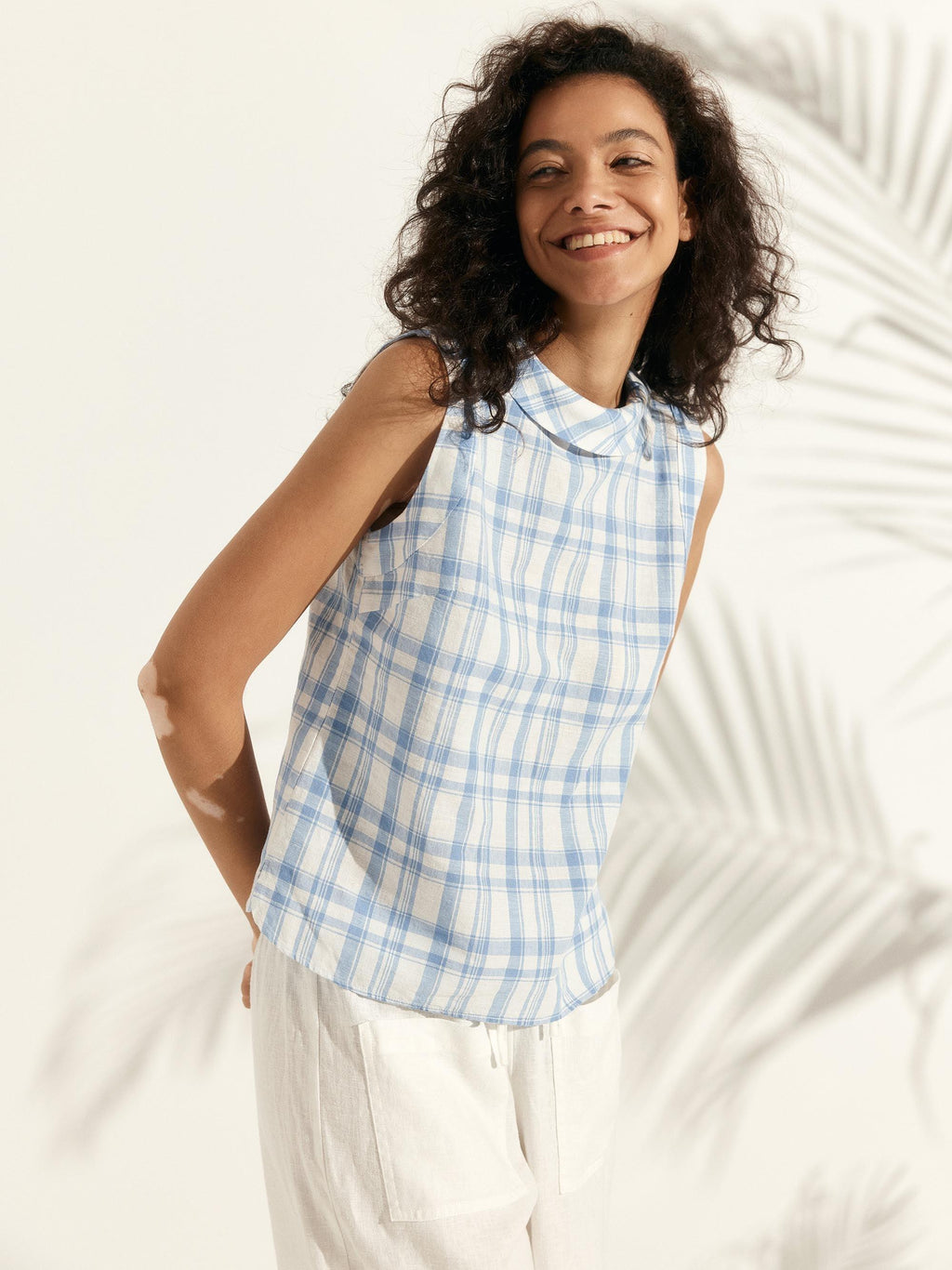 LINTICO 100% Linen Draped Collar Tank Top JACQUELINE — detail shot 8