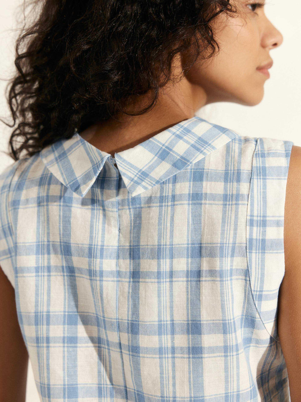 LINTICO 100% Linen Draped Collar Tank Top — in-use photo