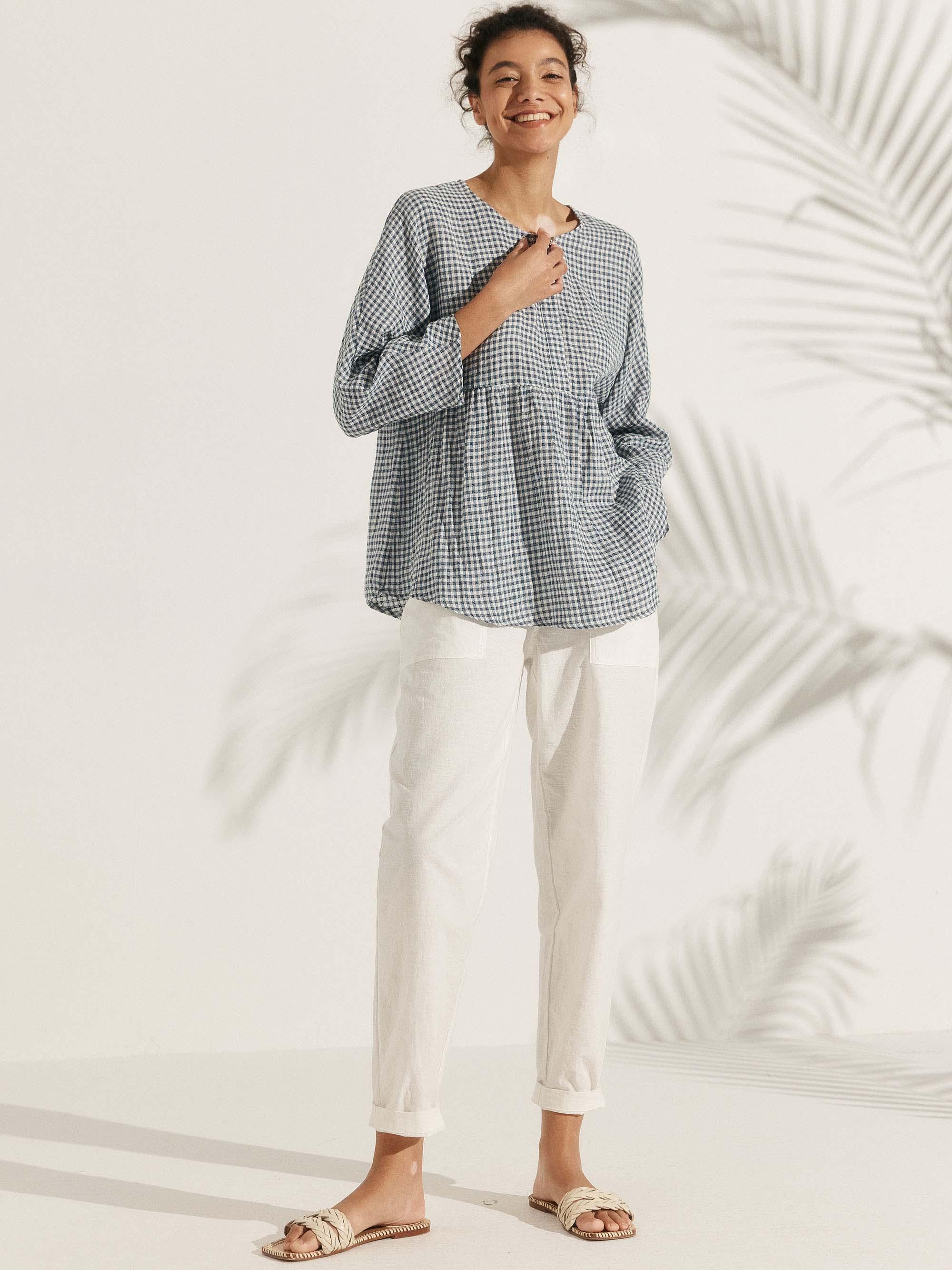 LINTICO Linen Checked Long-Sleeved Top CAROLINE — detail shot 9