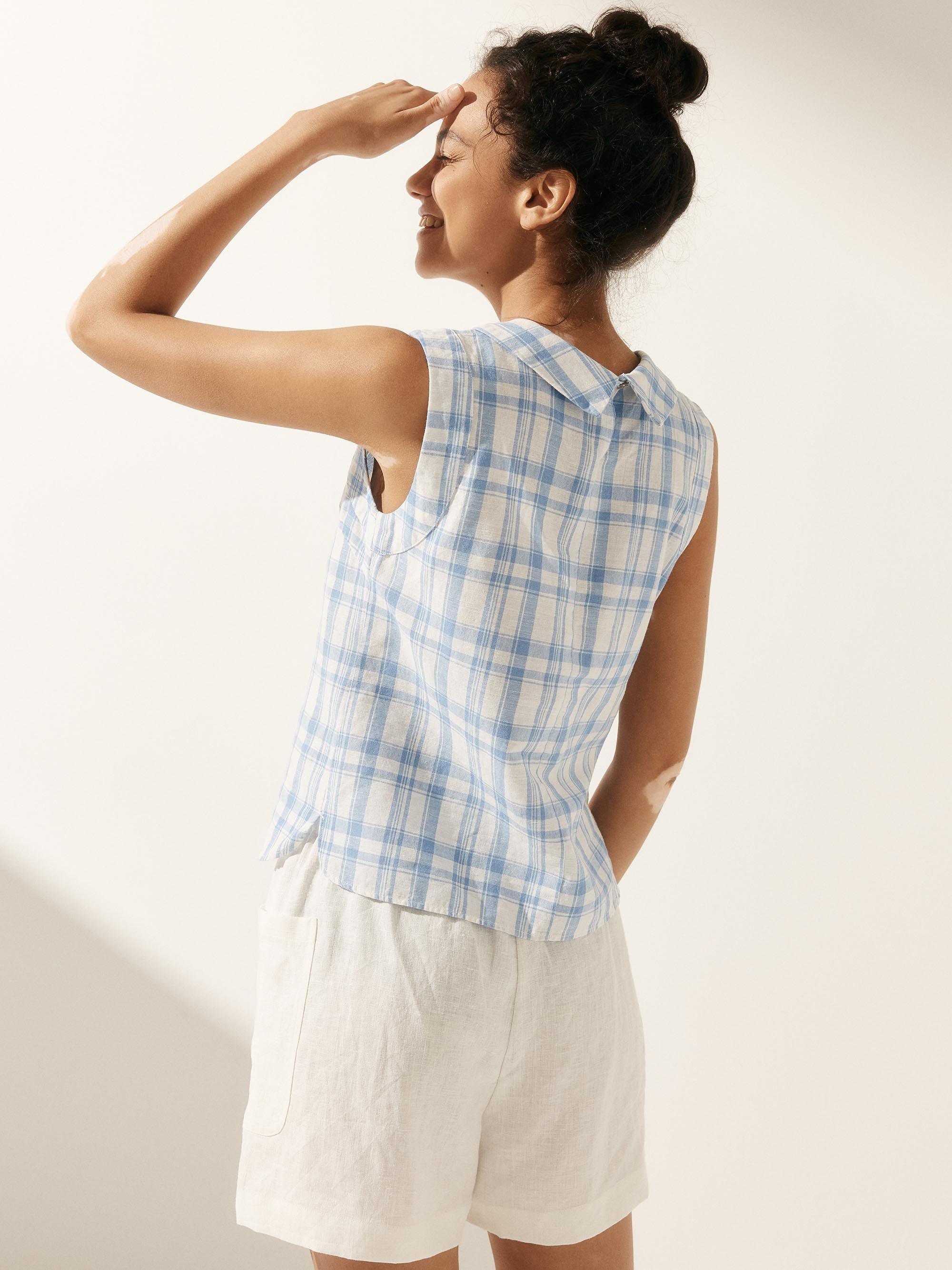 LINTICO 100% Linen Draped Collar Tank Top JACQUELINE — detail shot 10