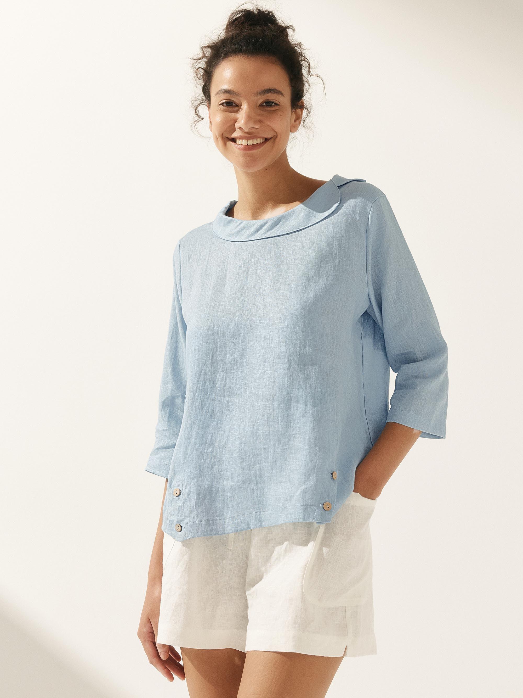 LINTICO Linen Round Soft-Fold Collar Top LAURA — main product shot