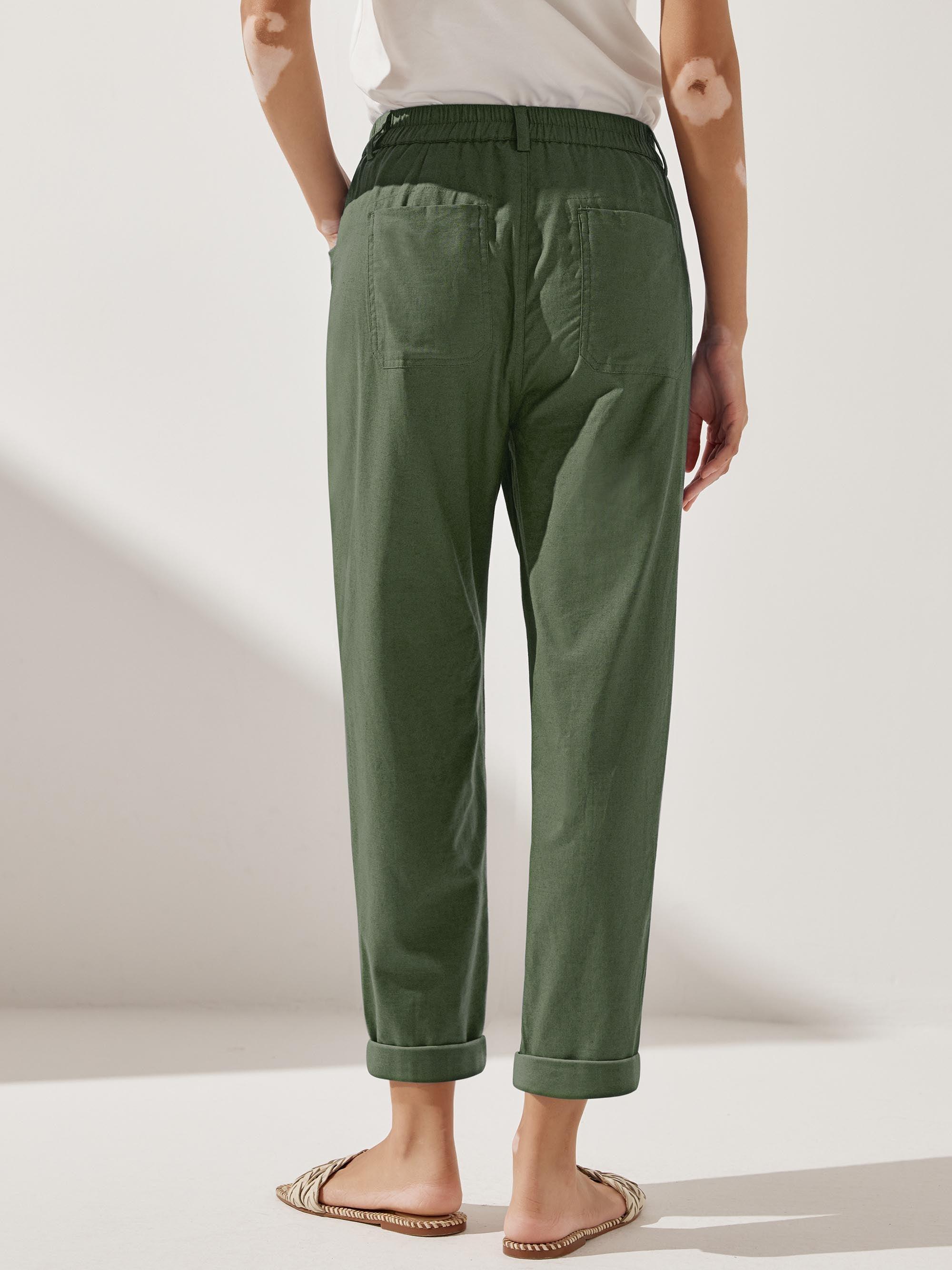 LINTICO Linen Simple Button Fly Trousers HEIDI — product on model