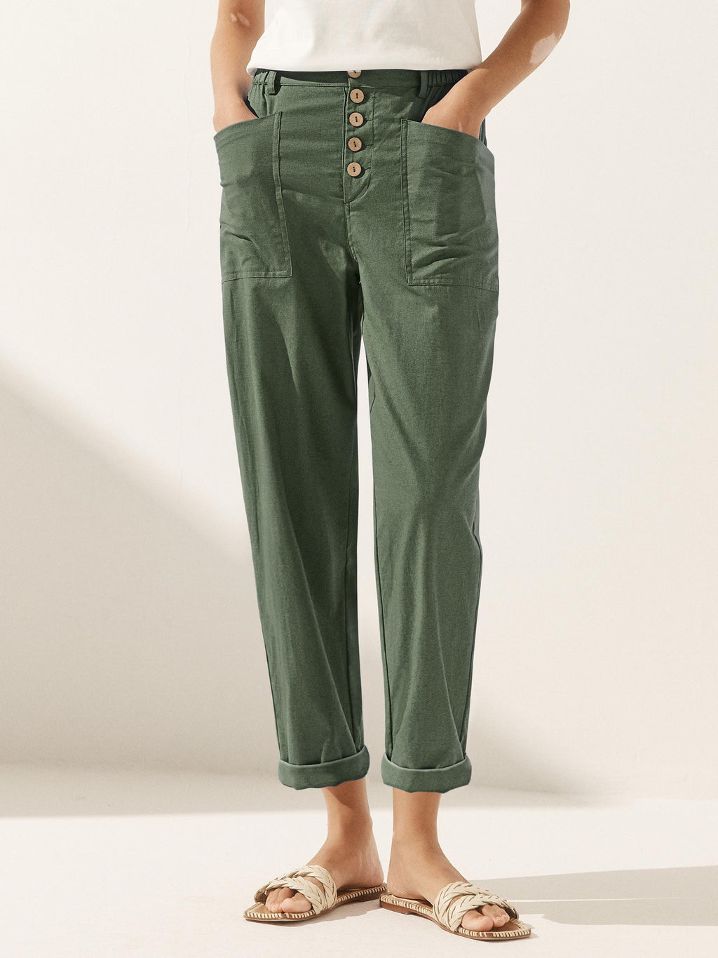 LINTICO Linen Simple Button Fly Trousers HEIDI — detail shot 9