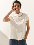 LINTICO 100% Linen Gingham Checked Cutout Turtleneck Top CAROL — main product shot