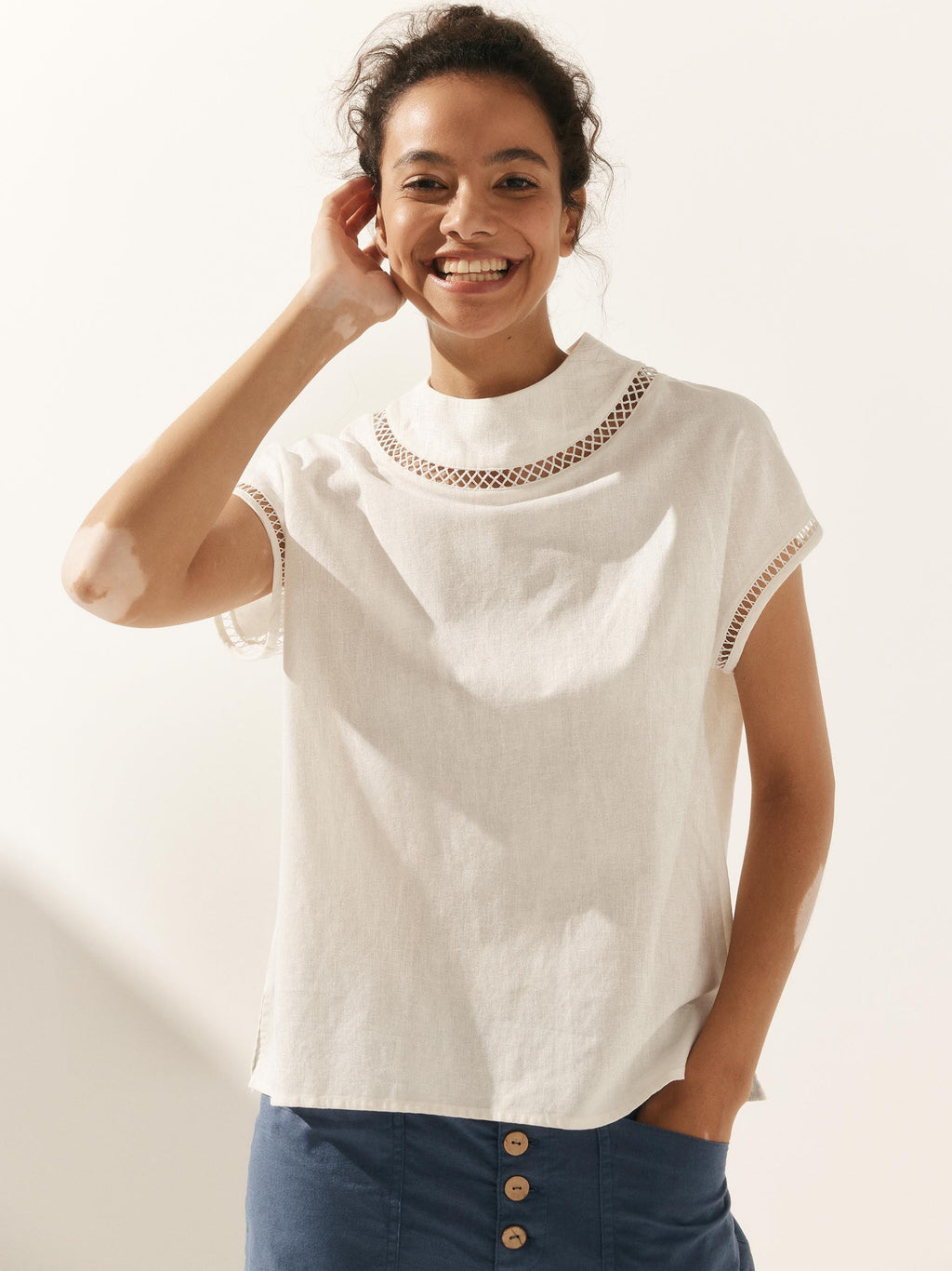 LINTICO LINTICO Linen Cutout Turtleneck Top QUINN — main product shot