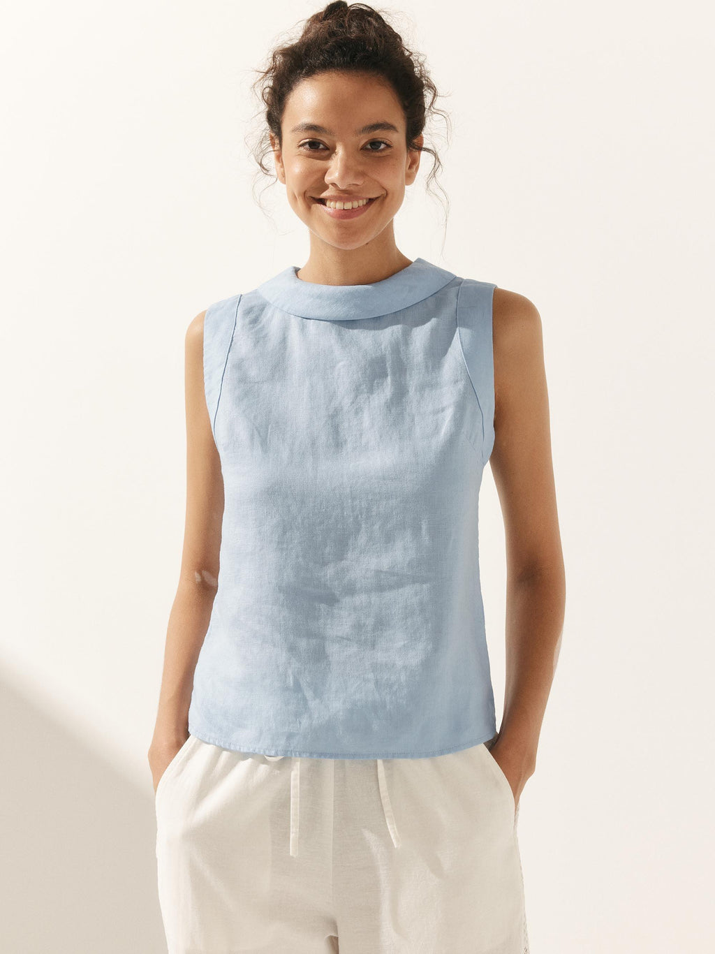 LINTICO 100% Linen Draped Collar Tank Top — comparison shot