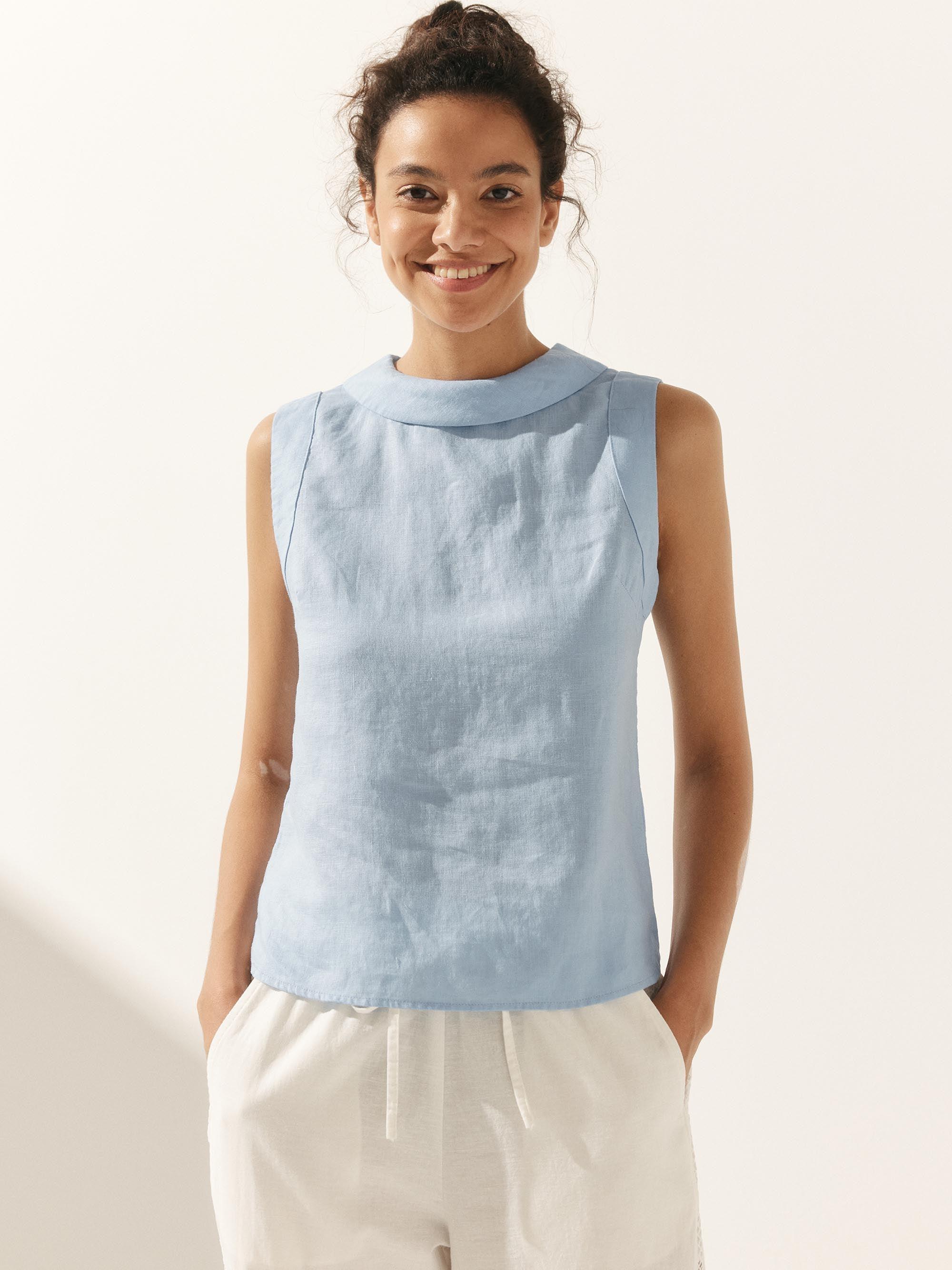 LINTICO 100% Linen Draped Collar Tank Top JACQUELINE — main product shot
