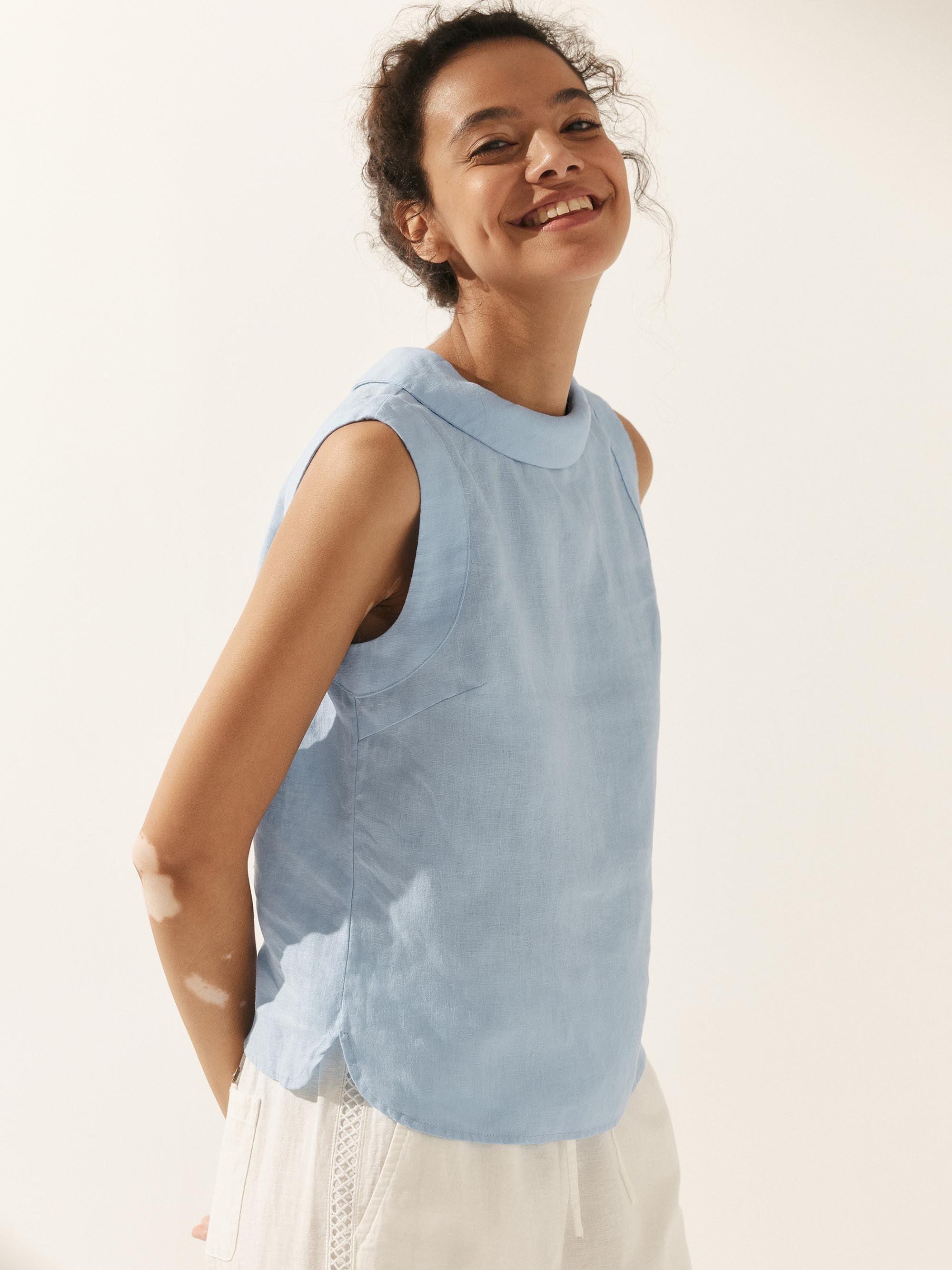 LINTICO 100% Linen Draped Collar Tank Top — feature highlight