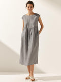 LINTICO 100% Linen Cap Sleeve Washed Maxi Dress JOAN — main product shot