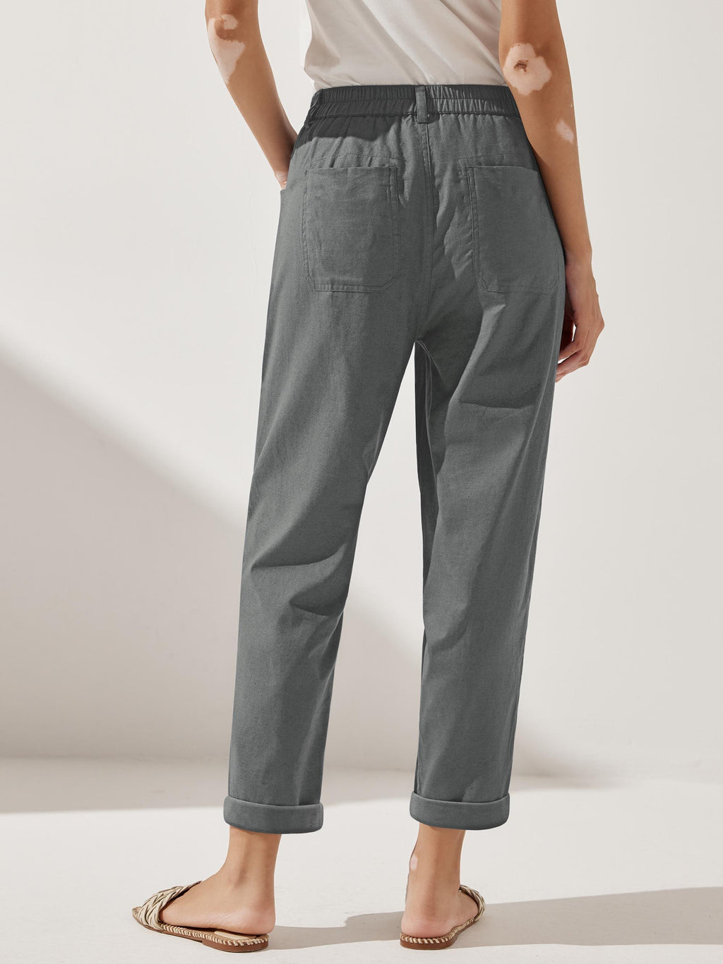 LINTICO Linen Simple Button Fly Trousers HEIDI — product on model