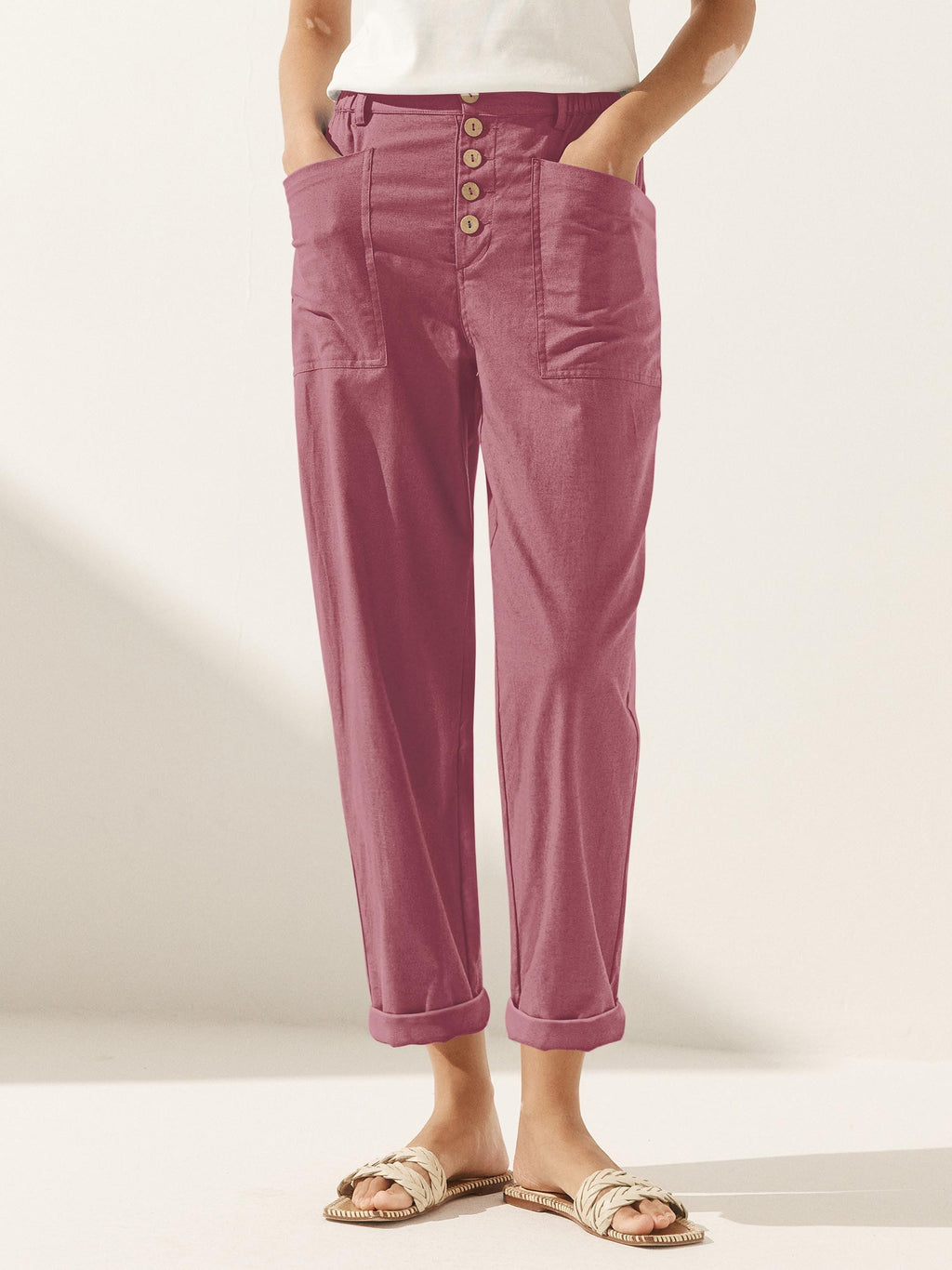 LINTICO Linen Simple Button Fly Trousers HEIDI — feature highlight