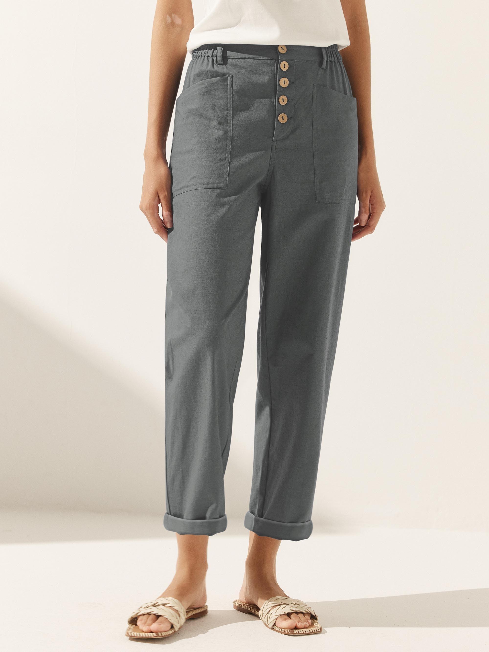 LINTICO Linen Simple Button Fly Trousers HEIDI — comparison shot