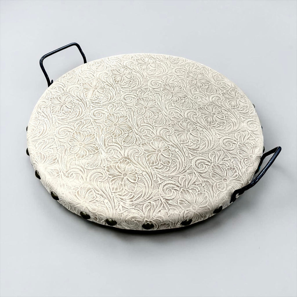 Tooled Genuine Round Wood Trays