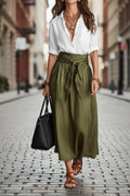 Button-Down Shirt & Straight Skirt Two-Piece Set