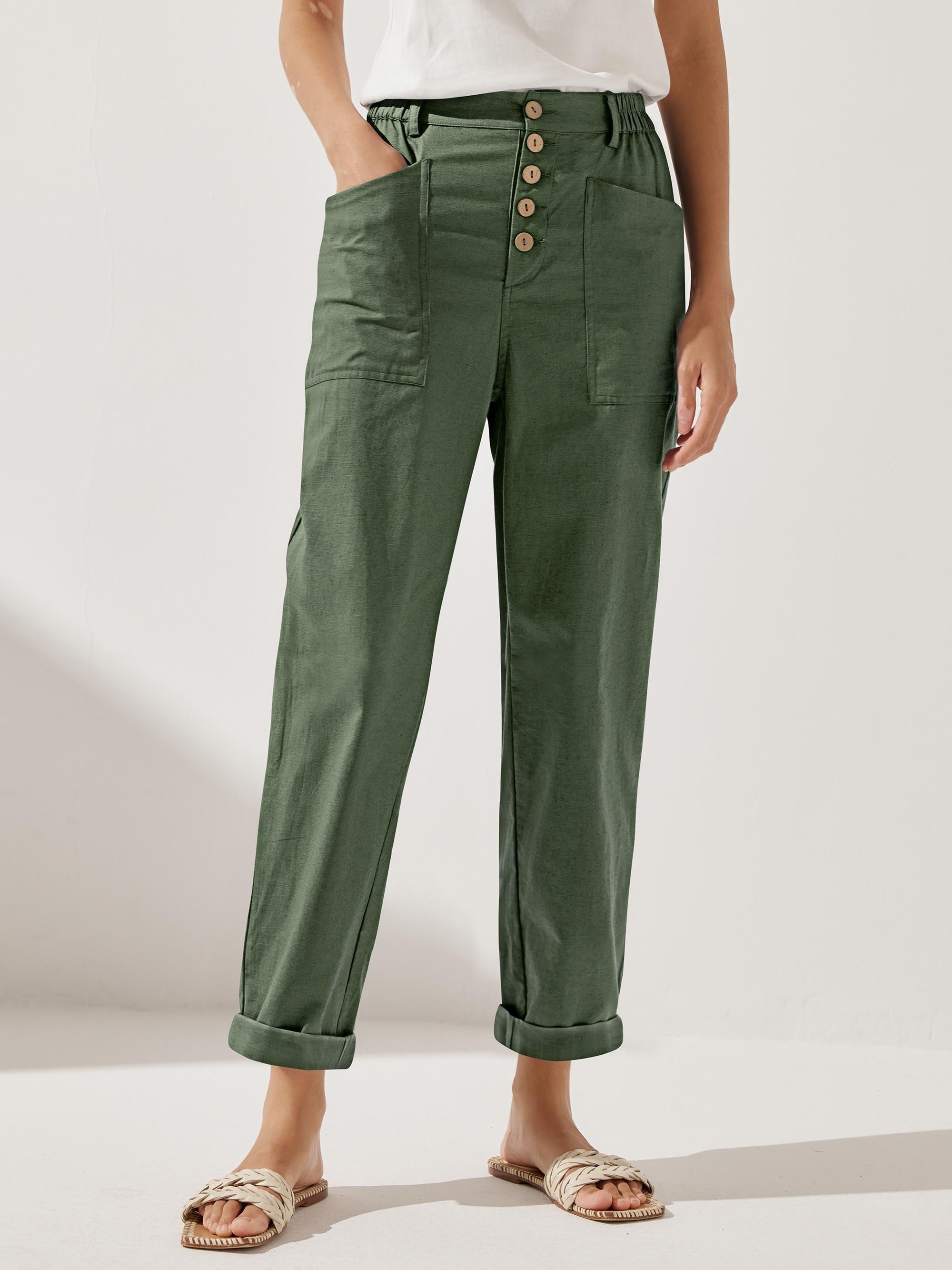 LINTICO Linen Simple Button Fly Trousers HEIDI — side view