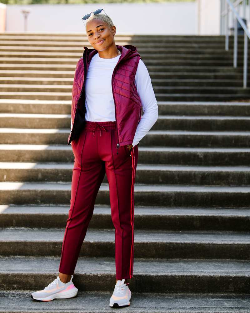 Goal Five Powerstripe Mid Rise 28" 7/8 Length Track Pant — main product shot