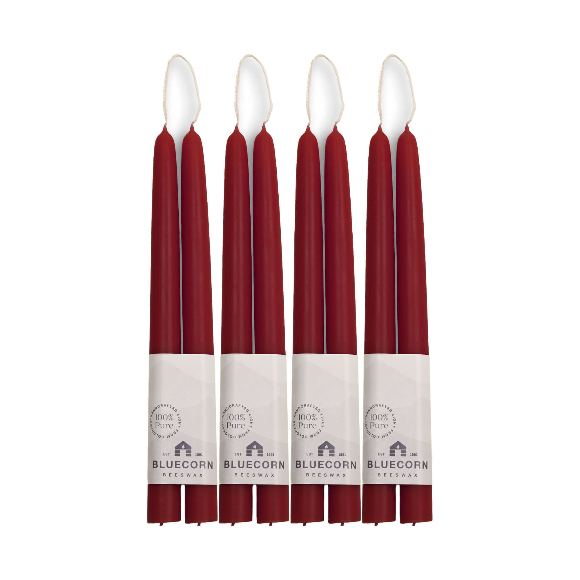Bluecorn Candles Hand-Dipped Beeswax Taper Candles - Bulk 4-Pair Bundle — branding close-up