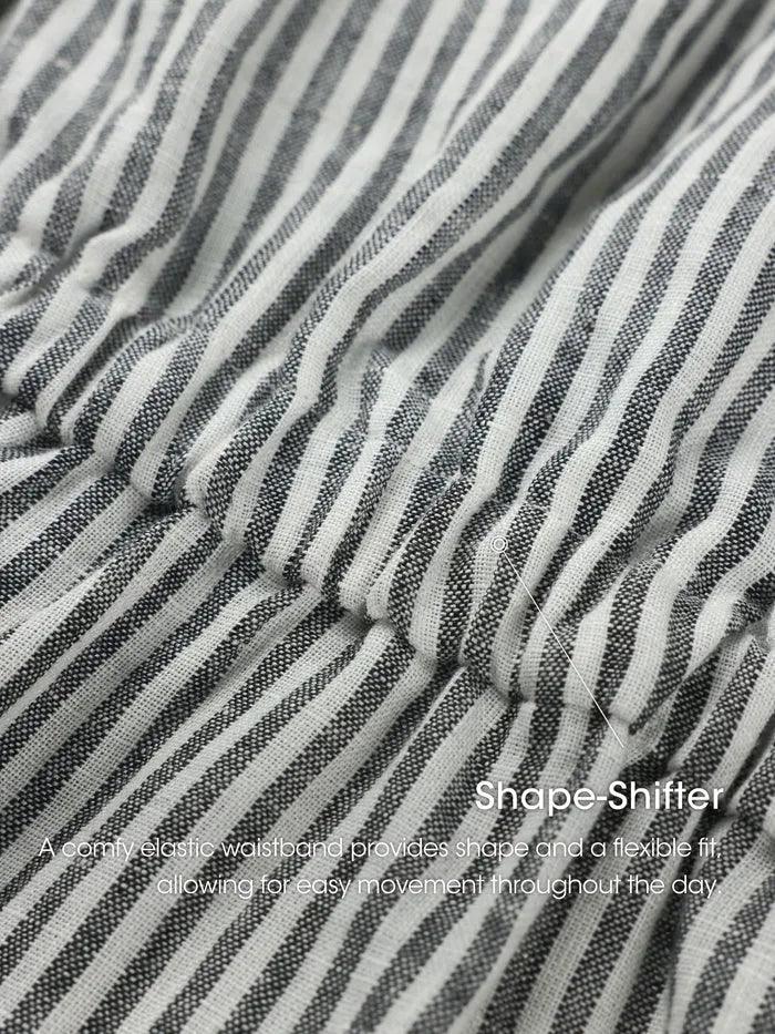 LINTICO 100% Linen Striped Elastic-Waist Midi Dress ARIA — alternative angle