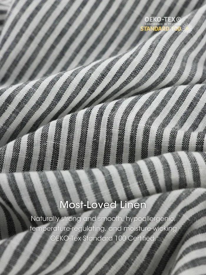 LINTICO 100% Linen Striped Elastic-Waist Midi Dress ARIA — in-use photo