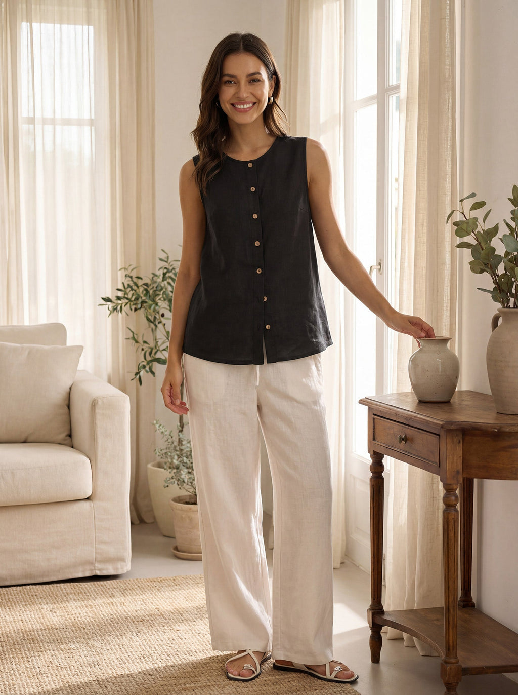 LINTICO 100% Linen Buttons Down Tank Top ERIN — tops-tanks-linen category context