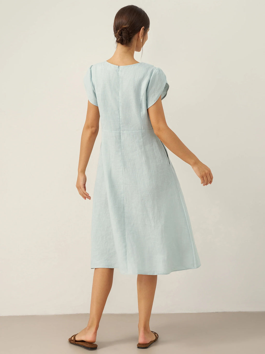 LINTICO 100% Linen Crescent Collar Flutter Sleeve Midi Dress FIONA — comparison shot