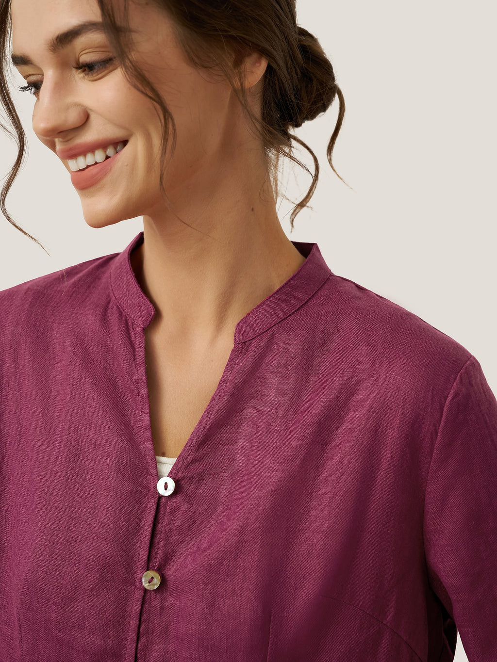 LINTICO 100% Linen Hand Button Long Top DILLON — comparison shot