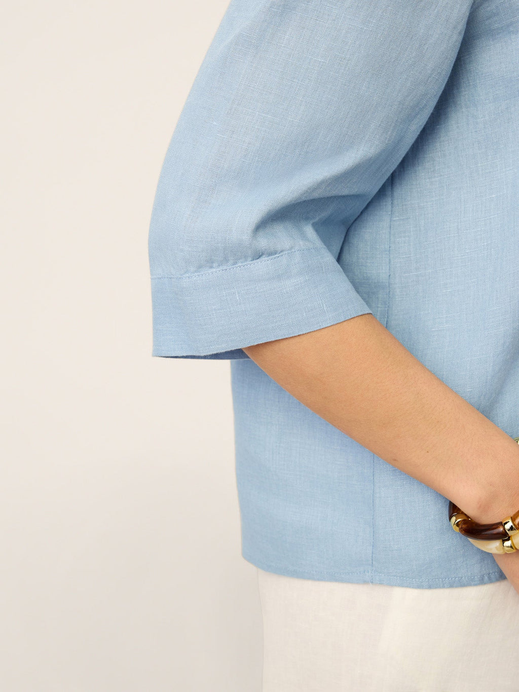 LINTICO 100% Linen Split Neck Inverted Pleat Top TABITHA — detail shot 7