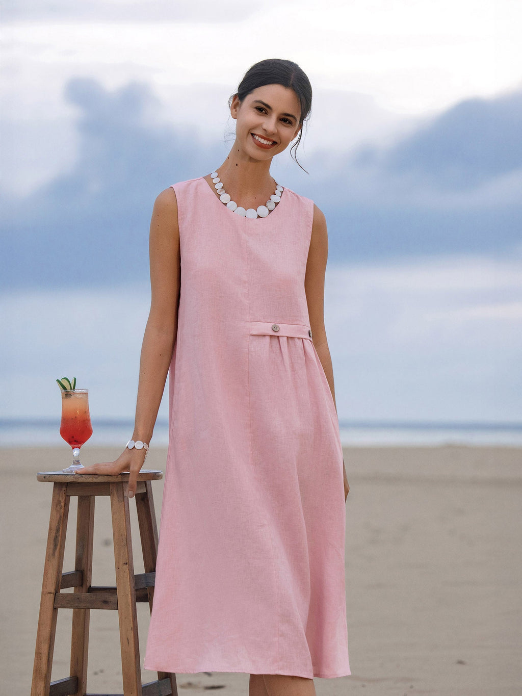 LINTICO 100% Linen Sleeveless Accordion Pleat Midi Dress TINA — dresses-midi dresses-linen category context