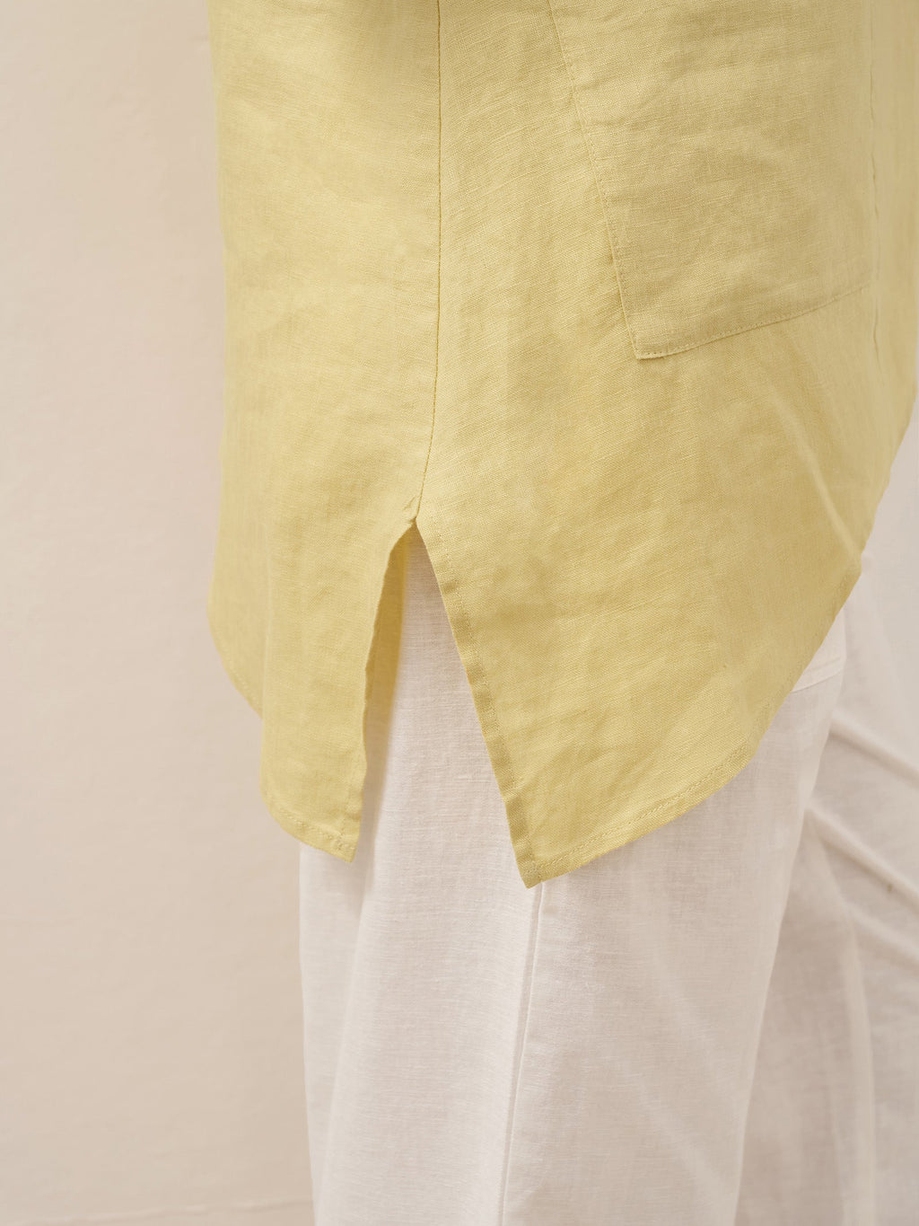 LINTICO 100% Linen Asymmetric Hem Long Top ISLA — detail shot 10