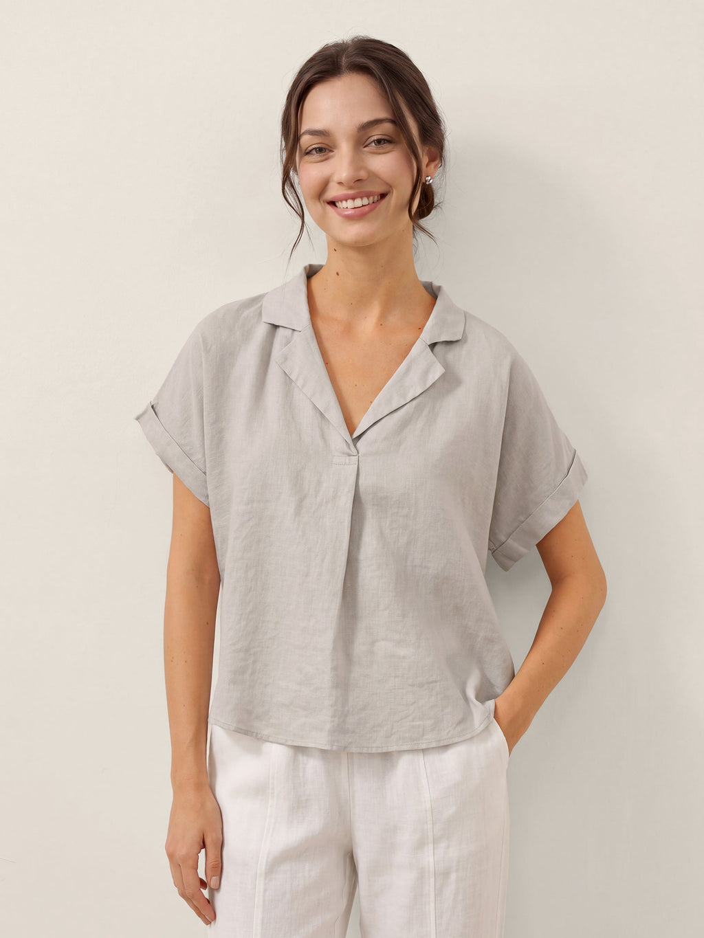 LINTICO 100% Linen Blazer-Inspired Pullover Top DINA — main product shot