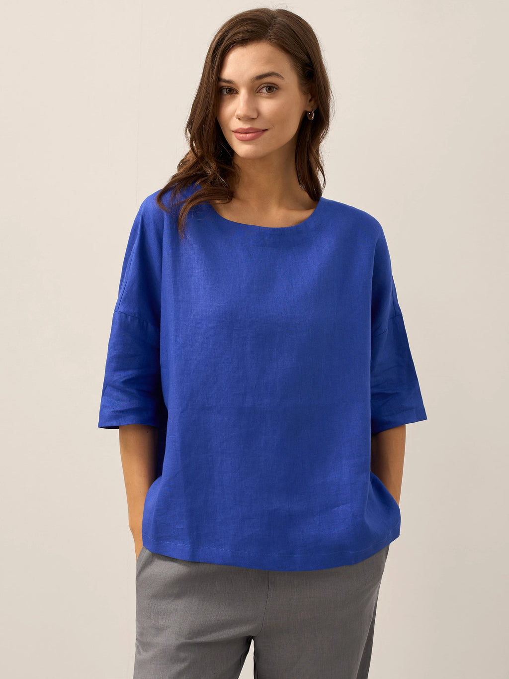 LINTICO 100% Linen Boatneck 3/4 Length Sleeve Top AURORA — main product shot