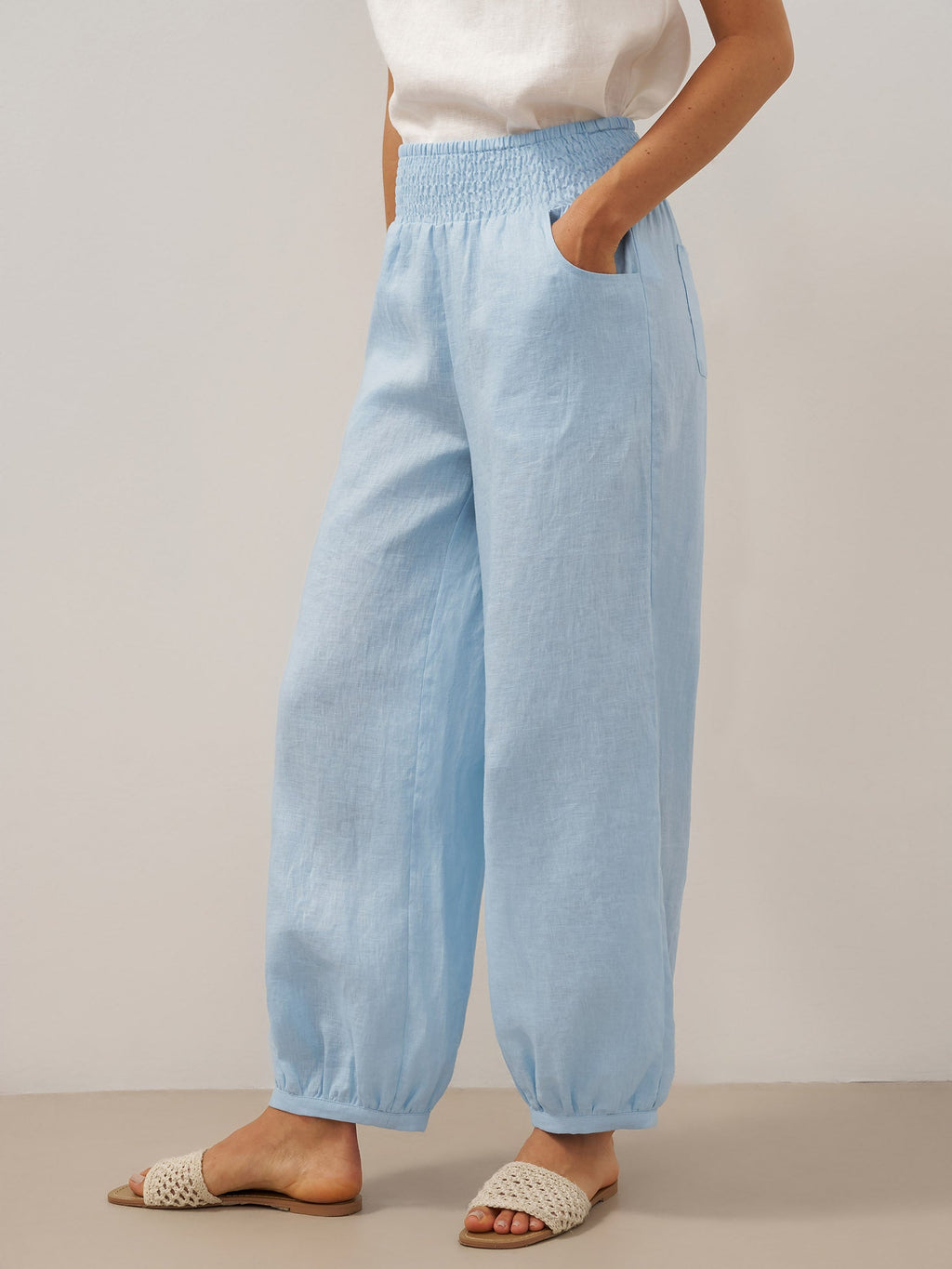 LINTICO 100% Linen Broad Elastic Waistband Pants TALIA — size reference