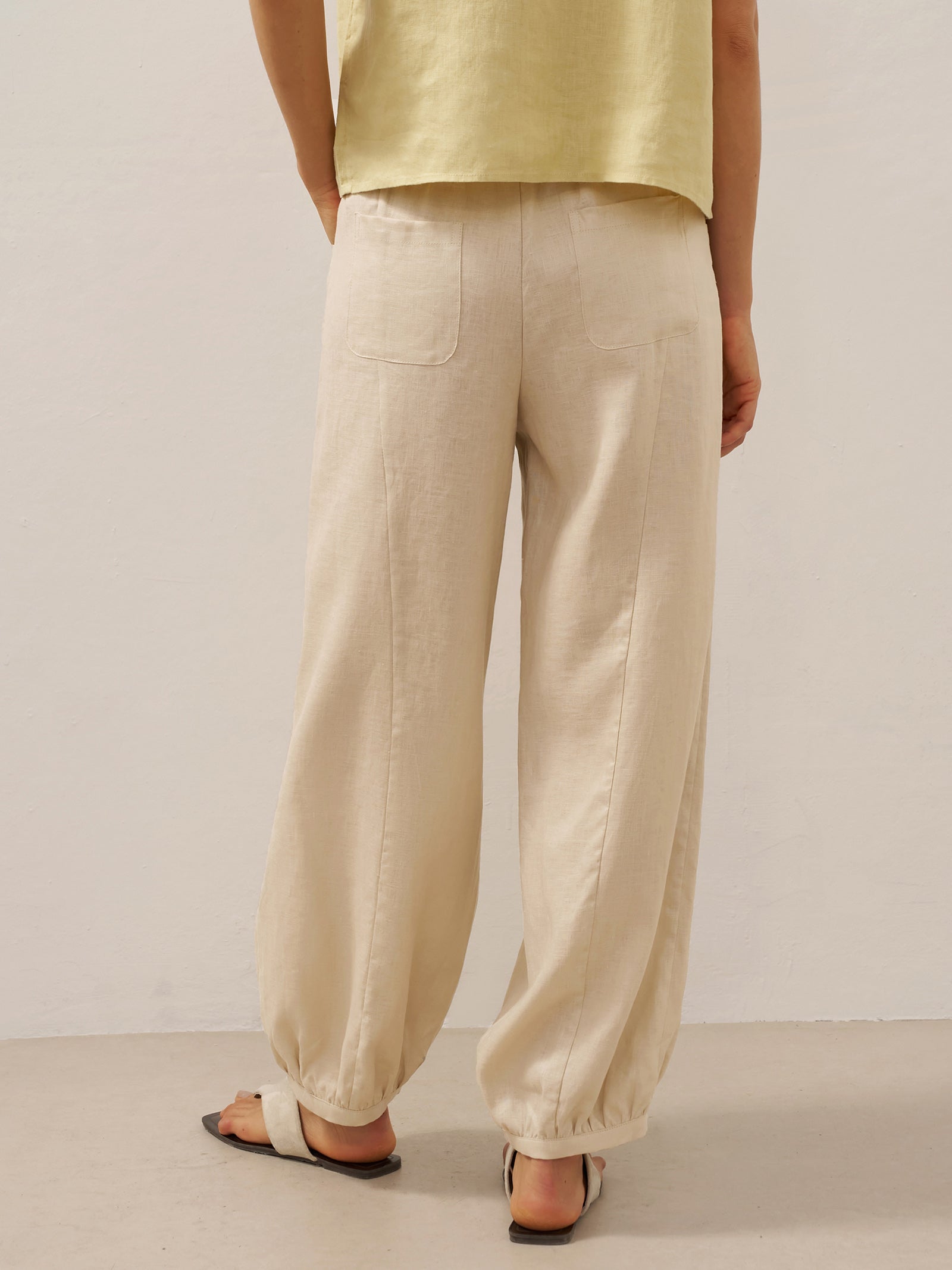 LINTICO 100% Linen Broad Elastic Waistband Pants TALIA — product on model