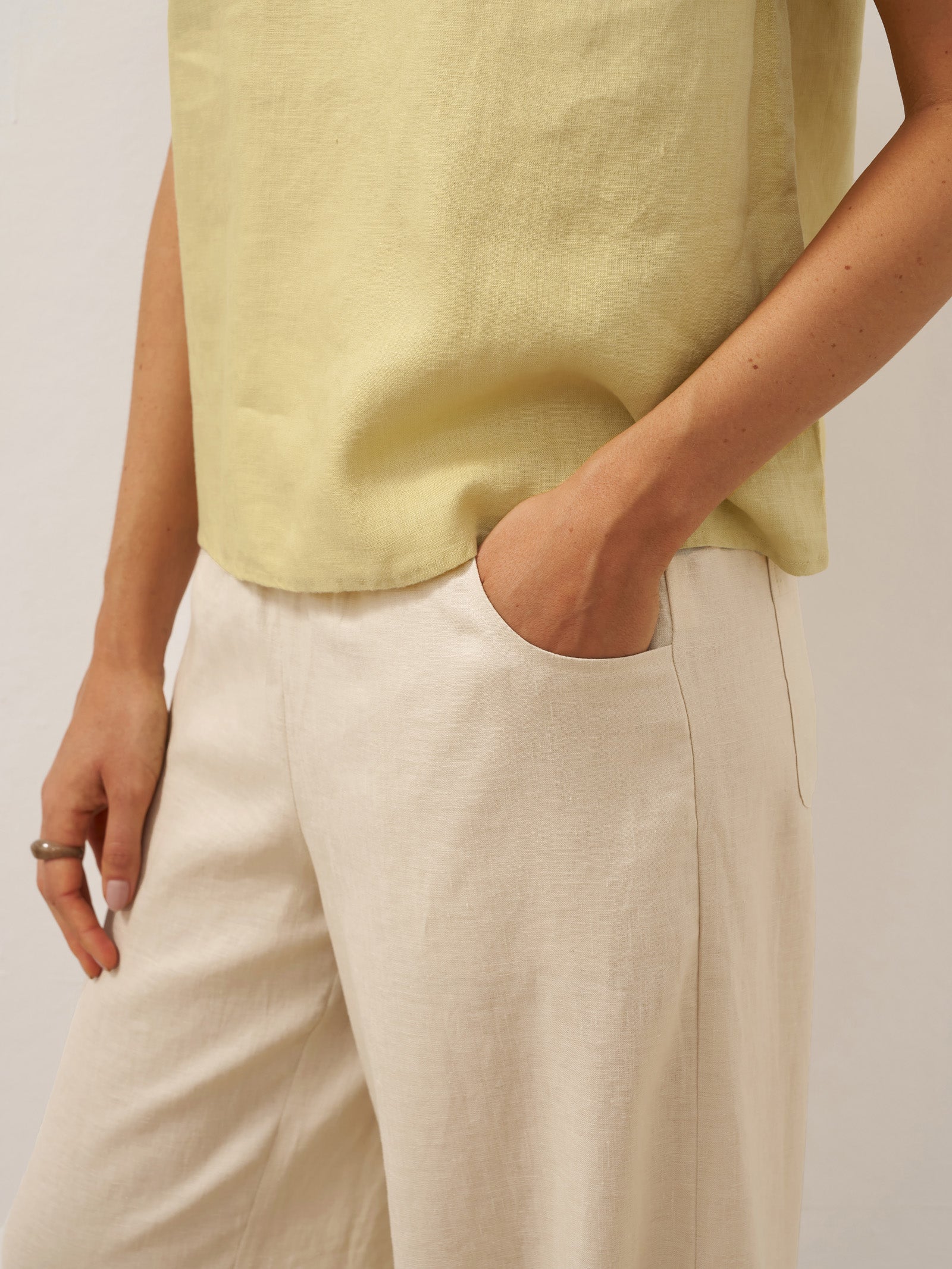 LINTICO 100% Linen Broad Elastic Waistband Pants TALIA — detail shot 8