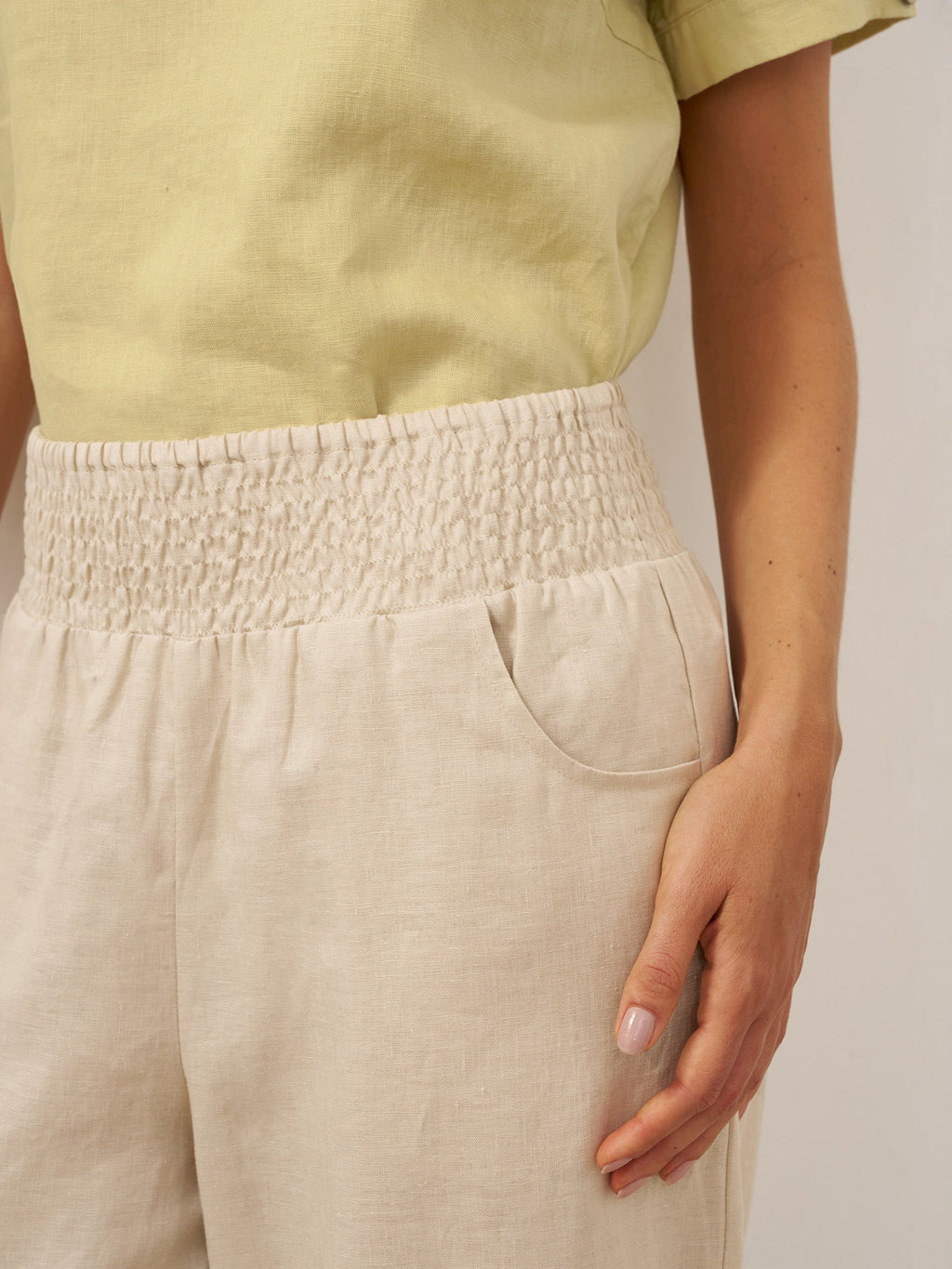 LINTICO 100% Linen Broad Elastic Waistband Pants TALIA — main product shot
