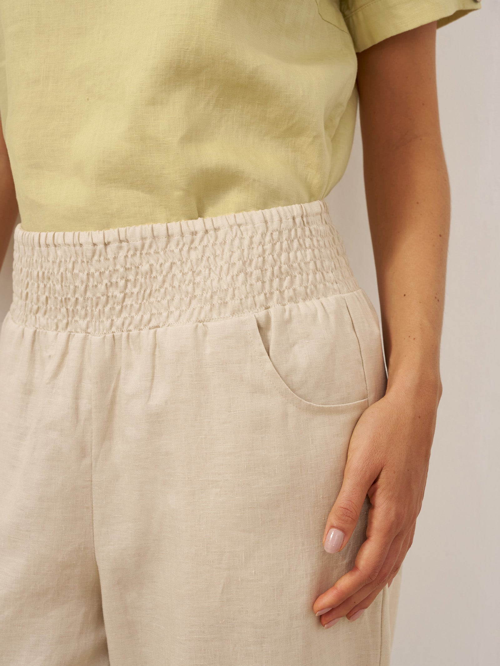 LINTICO 100% Linen Broad Elastic Waistband Pants TALIA — detail shot 7