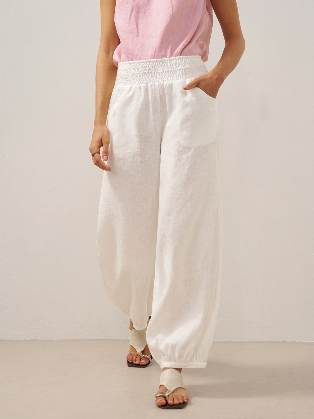LINTICO 100% Linen Broad Elastic Waistband Pants TALIA — alternative angle