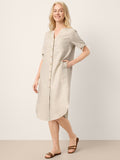 LINTICO 100% Linen Button-Front Tie Cuff V-Neck Shirt Dress HONORIA — main product shot