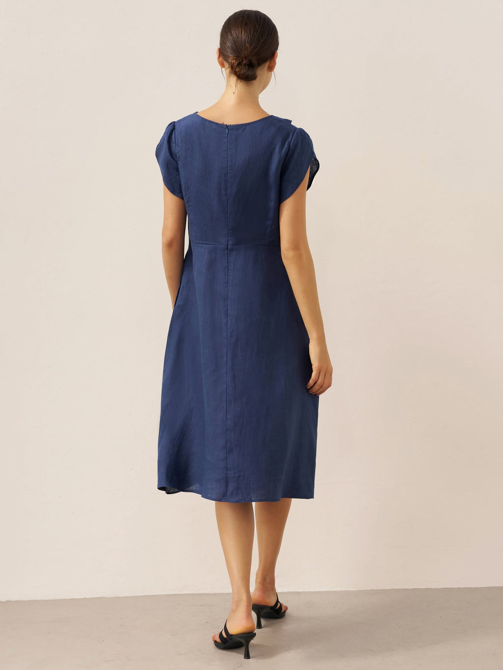 LINTICO 100% Linen Crescent Collar Flutter Sleeve Midi Dress FIONA — lifestyle worn / used context