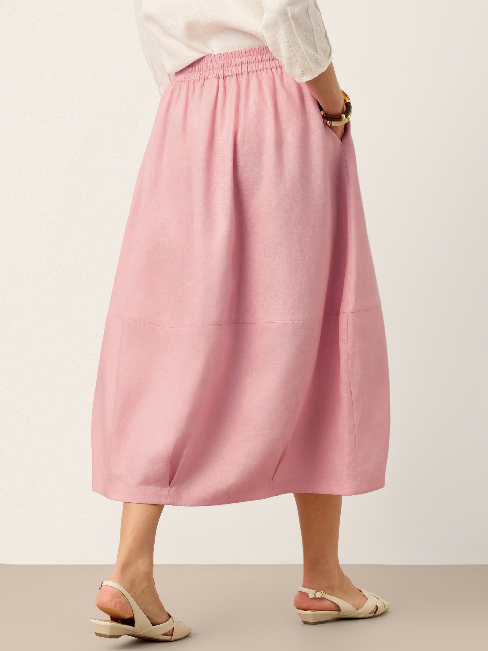 LINTICO 100% Linen Drawstring Lantern Maxi Skirt with Pockets ROXANNE — LINTICO branding close-up
