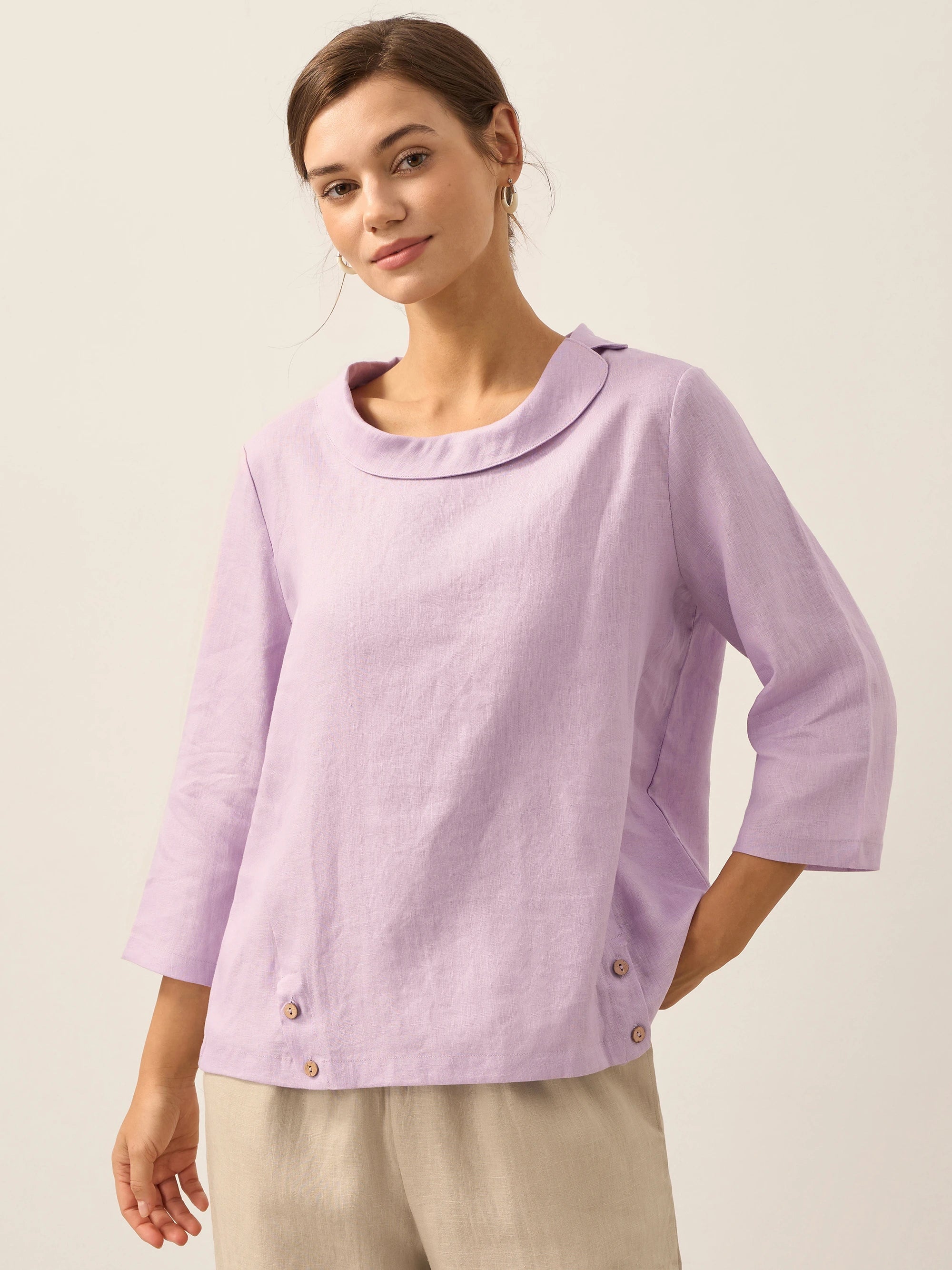 LINTICO Linen Gingham Checked Round Soft-Fold Collar Top LAURA — packaging