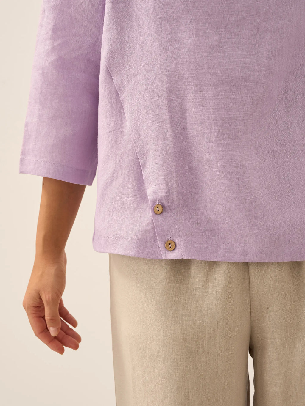 LINTICO Linen Gingham Checked Round Soft-Fold Collar Top LAURA — product on model