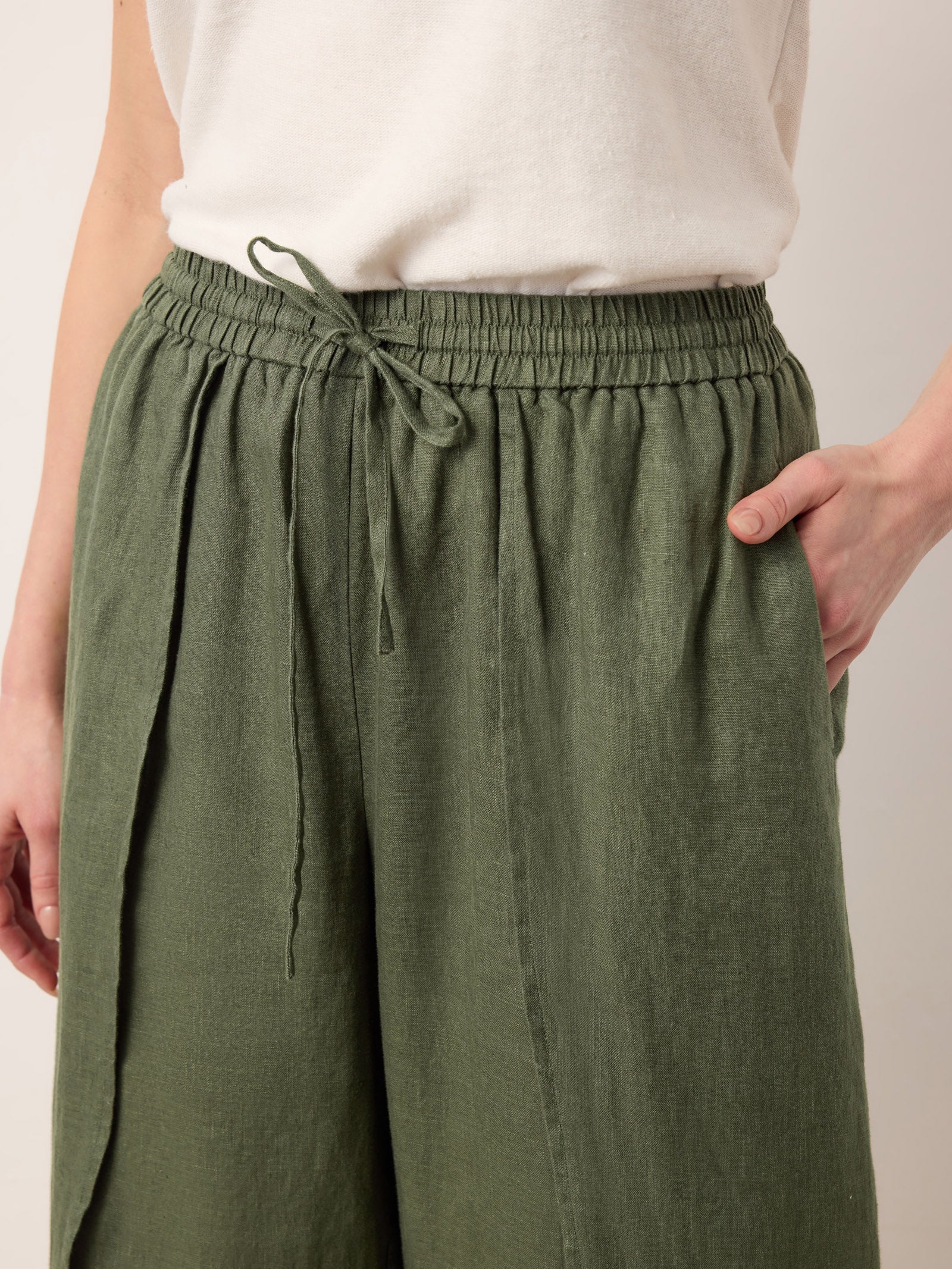 LINTICO 100% Linen Layered Slit Wide-Leg Drawstring Pants PEREGRINE — detail shot 7