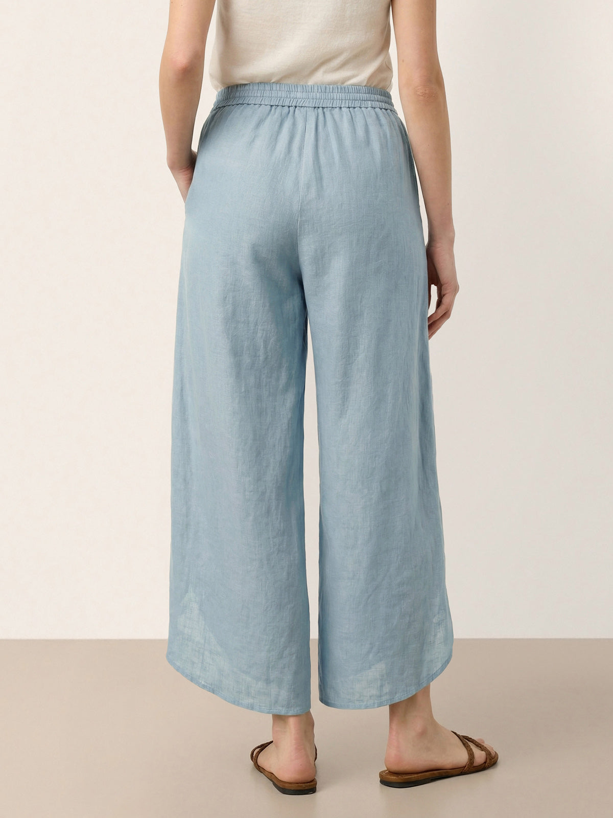 LINTICO 100% Linen Layered Slit Wide-Leg Drawstring Pants PEREGRINE — detail close-up