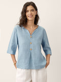 LINTICO 100% Linen Split Neck Inverted Pleat Top TABITHA — main product shot